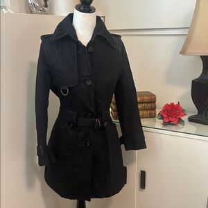 Mackage Black Women's Trench Coat With Leather Detail Size XS